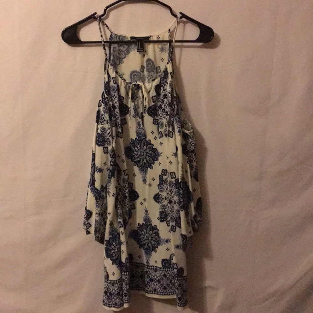 Ornate white and blue dress